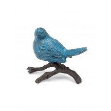 Metal Cast Iron Bird On Branch Dark Brown & Antique Blue Figurine Statue 886221470101  401504540562